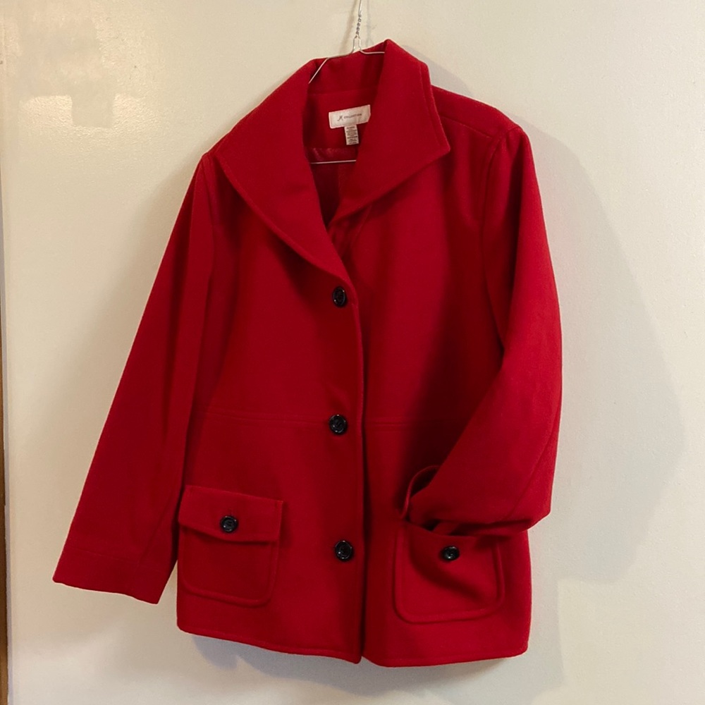 JM Collection Women’s Red Heavy Pea Coat Size XL